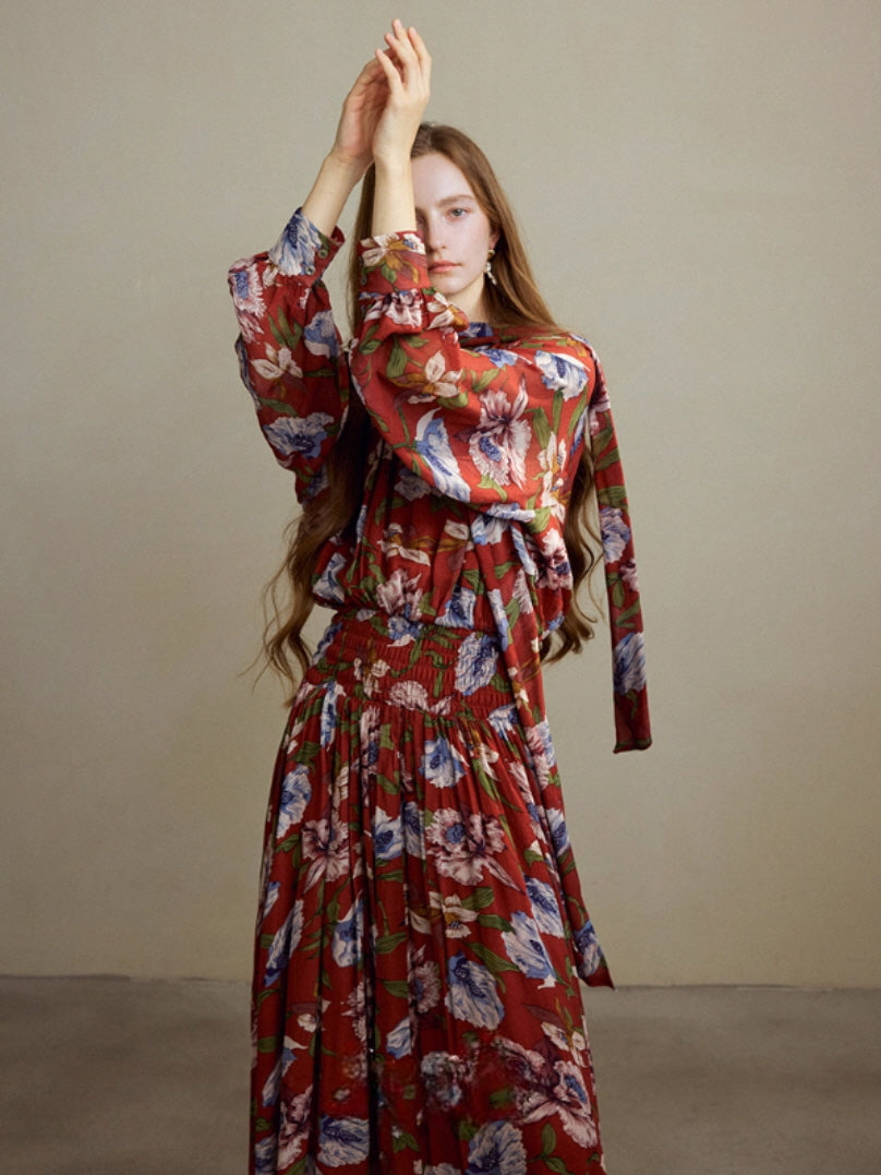 Autumn Bloom Vintage Garden Maxi Dress