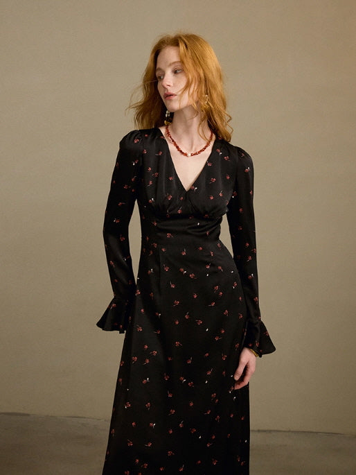 Midnight Petal Vintage Charm Maxi Dress