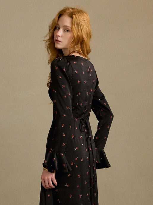 Midnight Petal Vintage Charm Maxi Dress