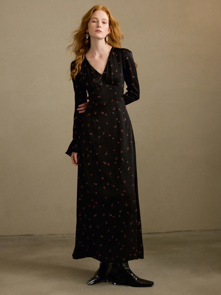 Midnight Petal Vintage Charm Maxi Dress