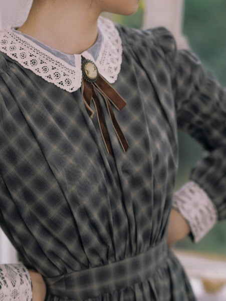 Grey Storybook Check Lace Collar Dress