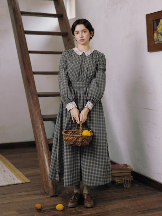 Grey Storybook Check Lace Collar Dress