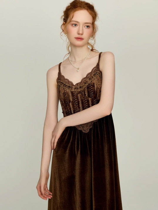 Moonlit Chocolate Lace Corset Nightgown & Robe