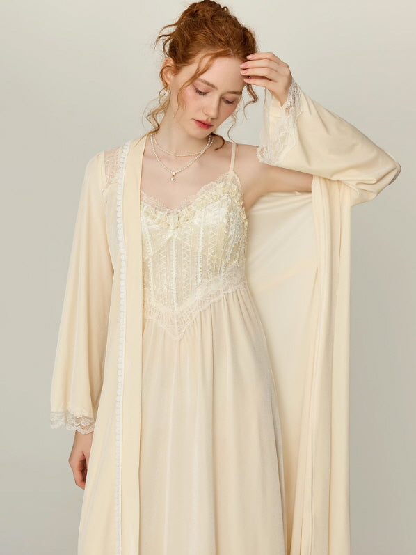 Ivory Whisper Lace Nightgown & Robe