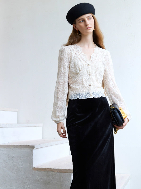 Ivory Lace Garden Vintage Blouse