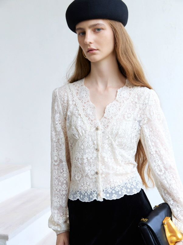 Ivory Lace Garden Vintage Blouse