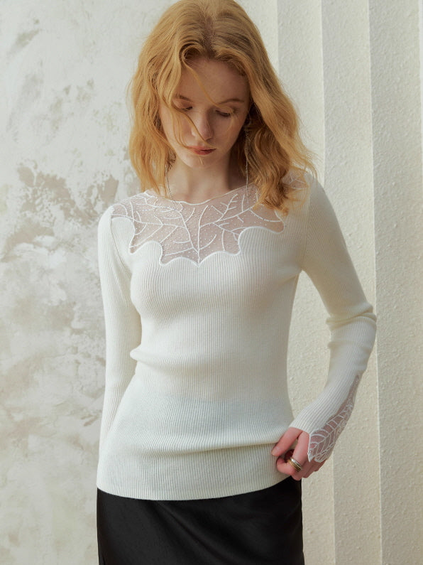 Enchanted Leaf Lace Elegance Knit Top