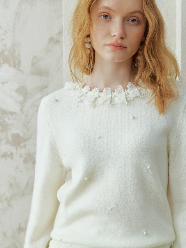 Pearl Petal Lace Knit Top