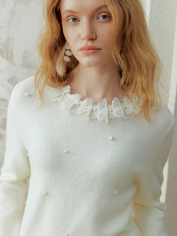 Pearl Petal Lace Knit Top