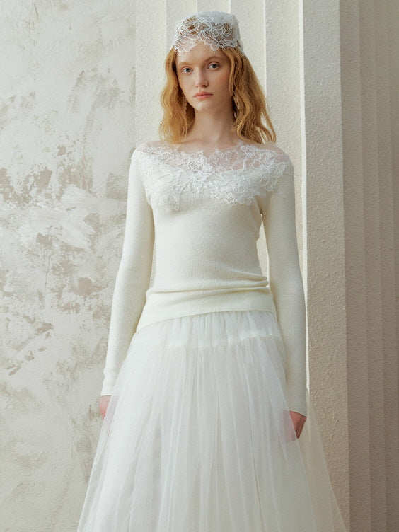 Whisper Lace Collar Knit Top