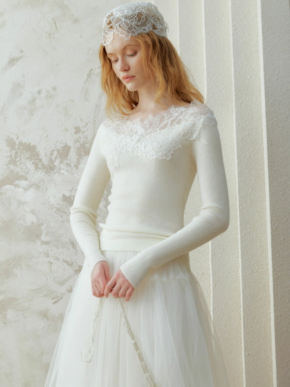 Whisper Lace Collar Knit Top