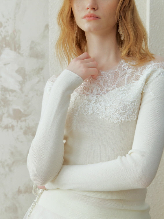 Whisper Lace Collar Knit Top