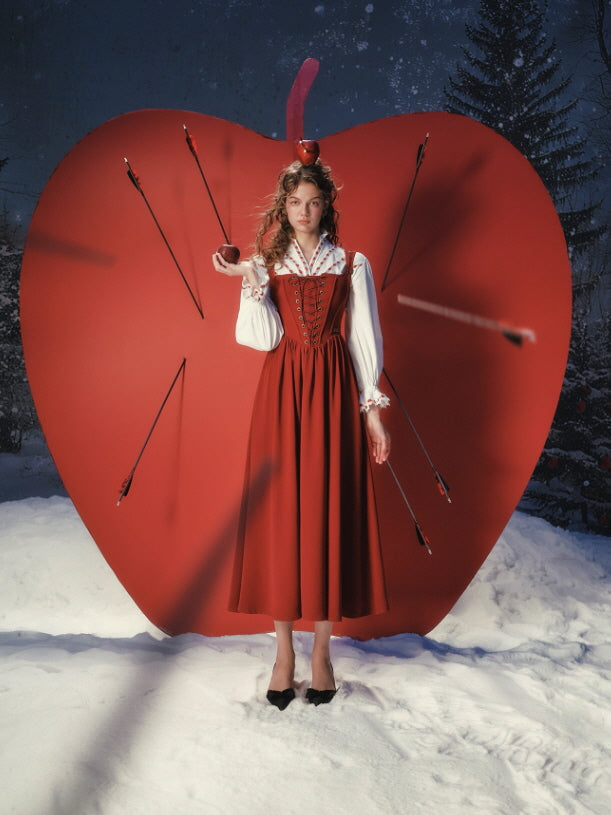 Crimson Fairytale Lace-Up Corset Dress