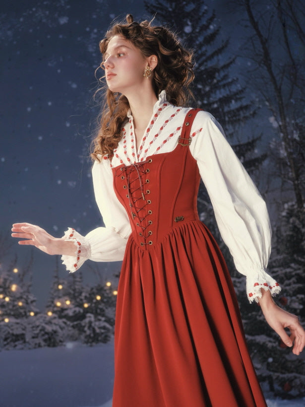Crimson Fairytale Lace-Up Corset Dress