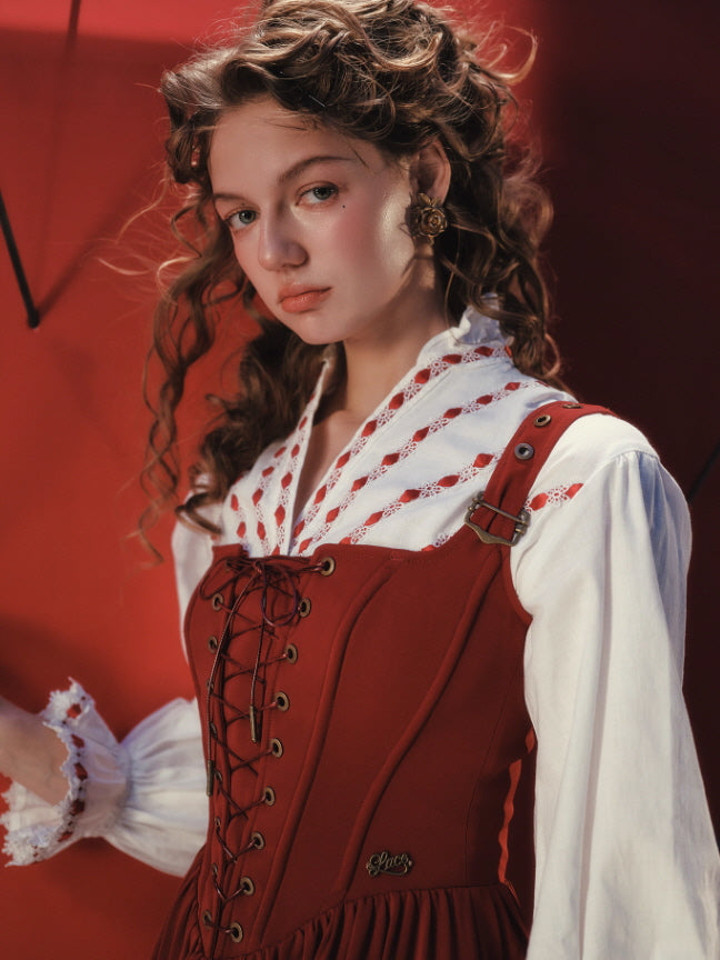 Crimson Fairytale Lace-Up Corset Dress