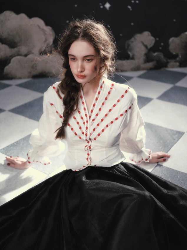 Ivory Ribbon Embroidered Blouse – Vintage Fairytale Romantic Top