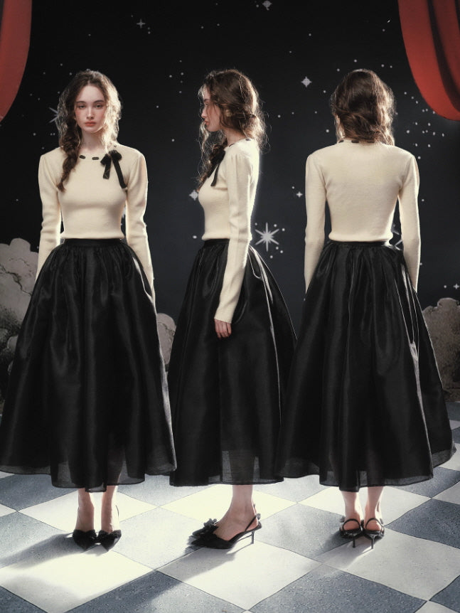 Ivory Ribbon Accent Romantic Knit Top