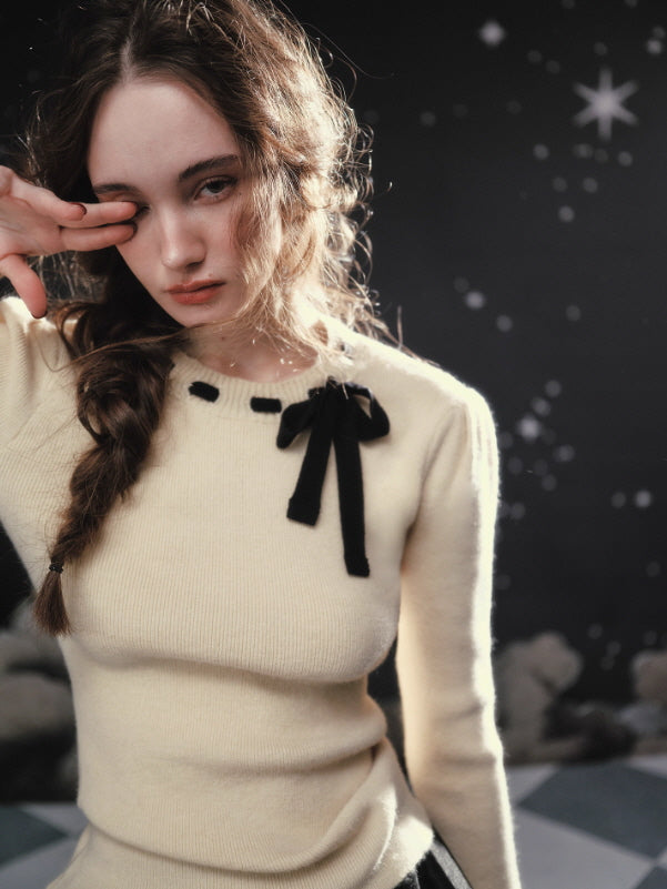 Ivory Ribbon Accent Romantic Knit Top