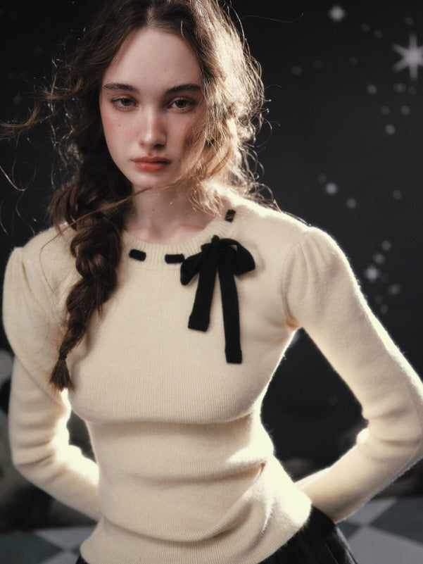 Ivory Ribbon Accent Romantic Knit Top