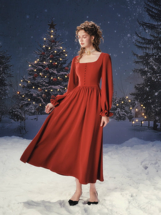 Scarlet Winter Story Button Dress