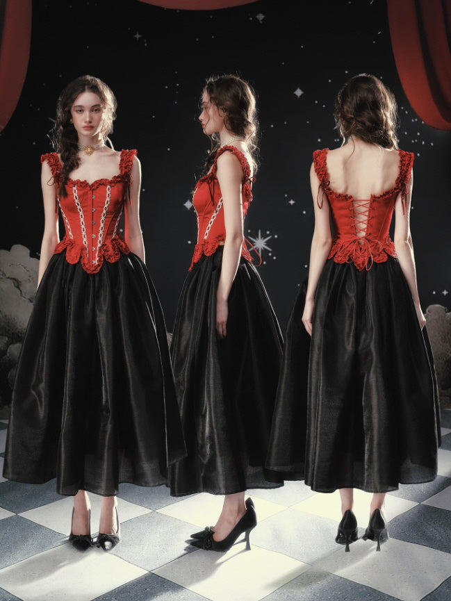 Crimson Rose Lace-Up Vintage Corset