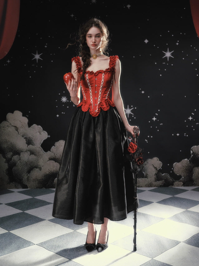 Crimson Lace-Up Corset with Rose Detail – Vintage Fairytale Corset Top