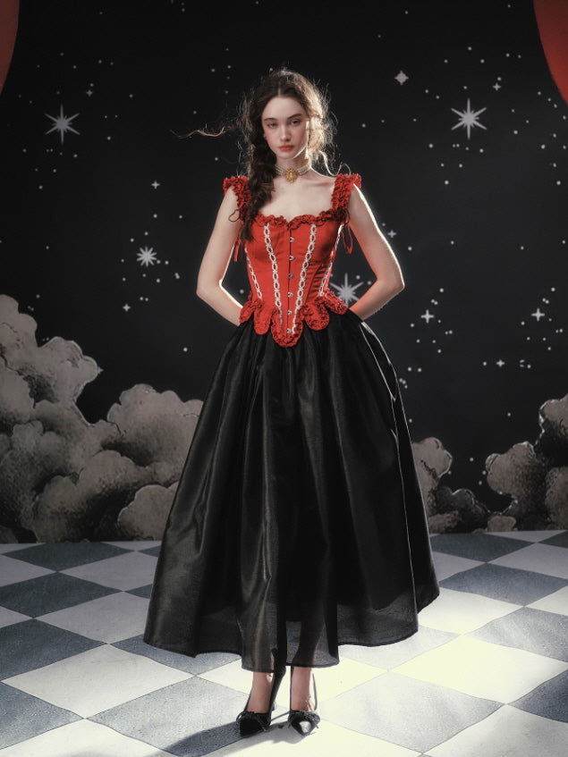 fitted lace wedding dress Red Satin Black Sequins Waist Training Overbust Corset Top 6XL main image 0