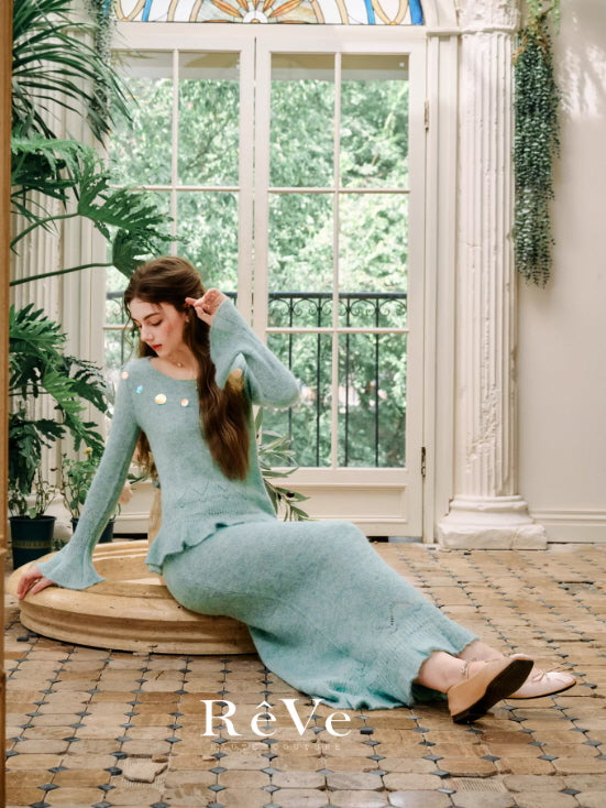 Mint Knit Peplum Top & Skirt – Cottagecore Fairycore Vintage