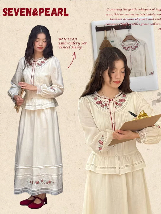 Rose Embroidered Vintage Blouse – Cottagecore Fairycore Aesthetic