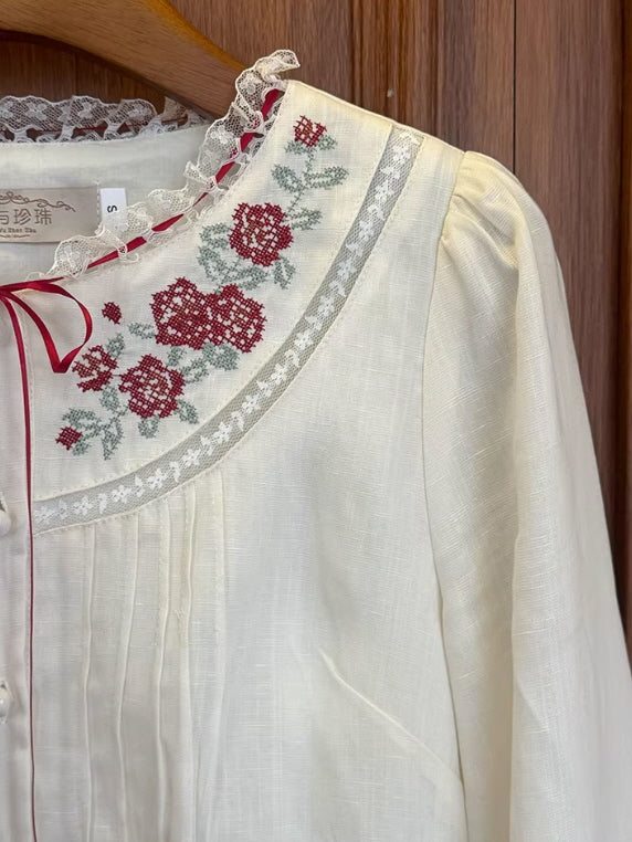 Rose Cross Heirloom Embroidery Blouse