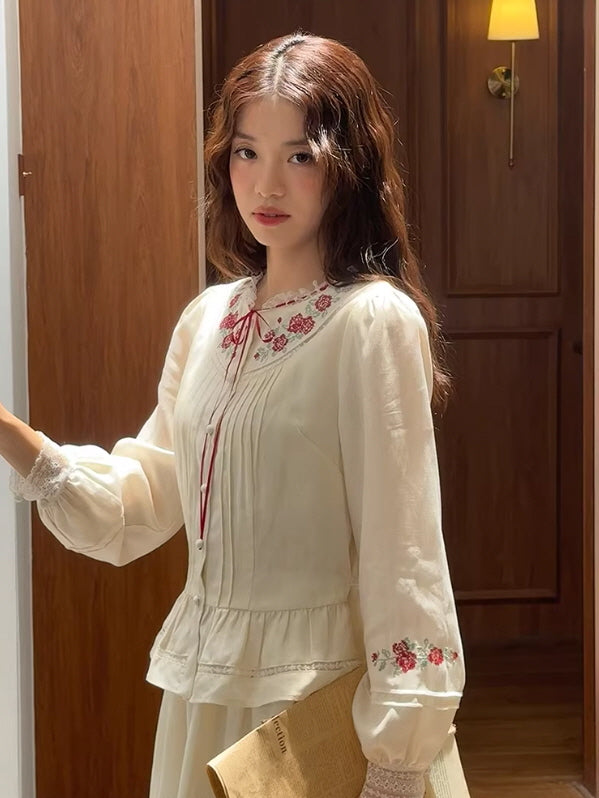 Rose Cross Heirloom Embroidery Blouse
