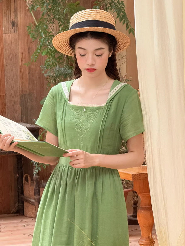 white christmas dresses Elowen Sage Green Floral Embroidered Dress