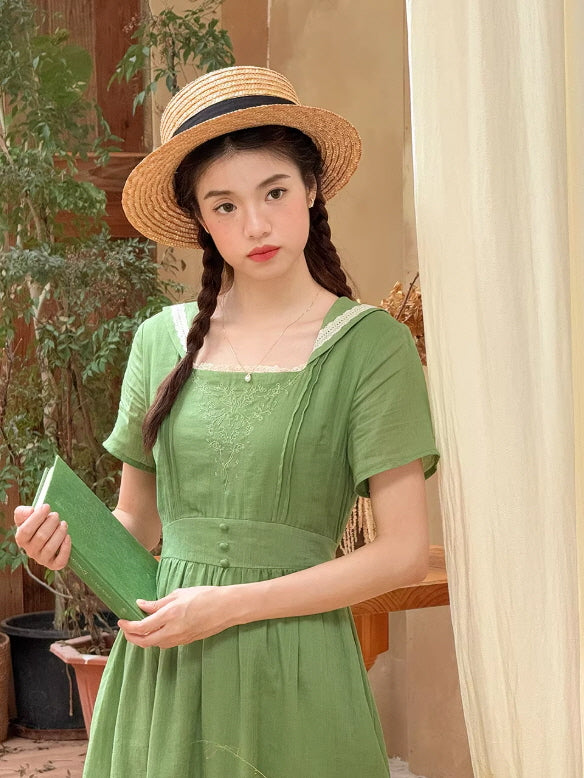 Sage Green Floral Embroidered Dress | Cottagecore & Vintage Style Sage Green Floral Embroidered Dress | Cottagecore & Vintage Style