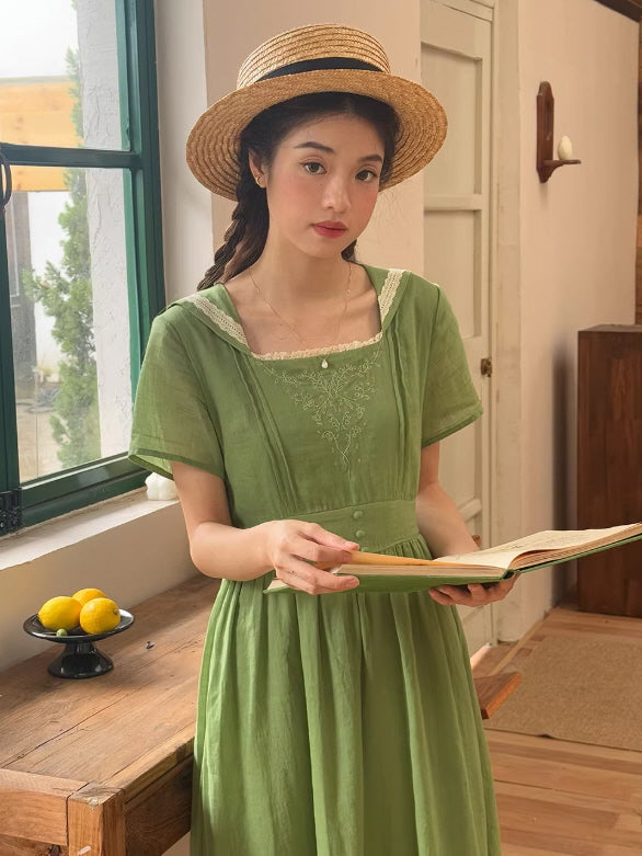 slim fit dress slacks Linen Boat Neck Dress (Sage) main image 1