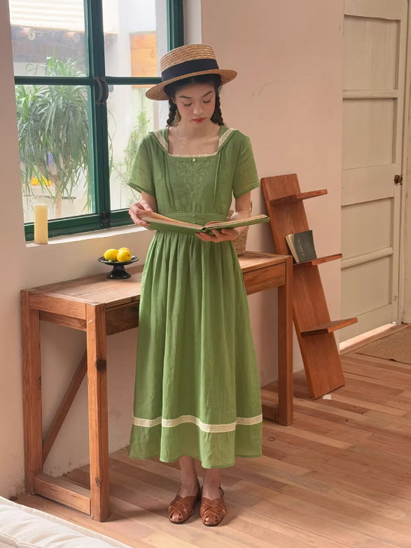 Sage Green Floral Embroidered Dress | Cottagecore & Vintage Style Sage Green Floral Embroidered Dress | Cottagecore & Vintage Style