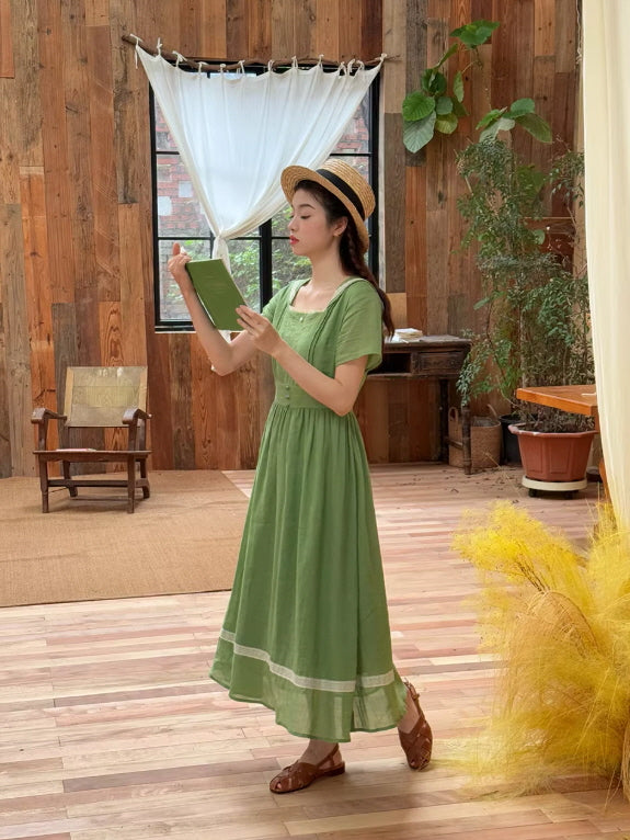 Elowen Sage Green Floral Embroidered Dress