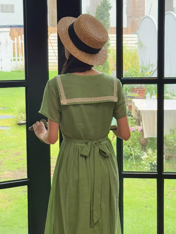 Sage Green Floral Embroidered Dress | Cottagecore & Vintage Style