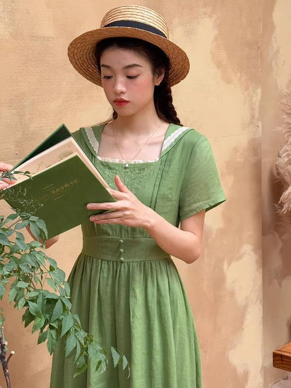 Sage Green Floral Embroidered Dress | Cottagecore & Vintage Style Sage Green Floral Embroidered Dress | Cottagecore & Vintage Style