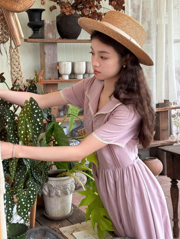 Wisteria Embroidered Vintage Dress - Romantic Cottagecore Fairycore Style S Wisteria Embroidered Vintage Dress - Romantic Cottagecore Fairycore Style S