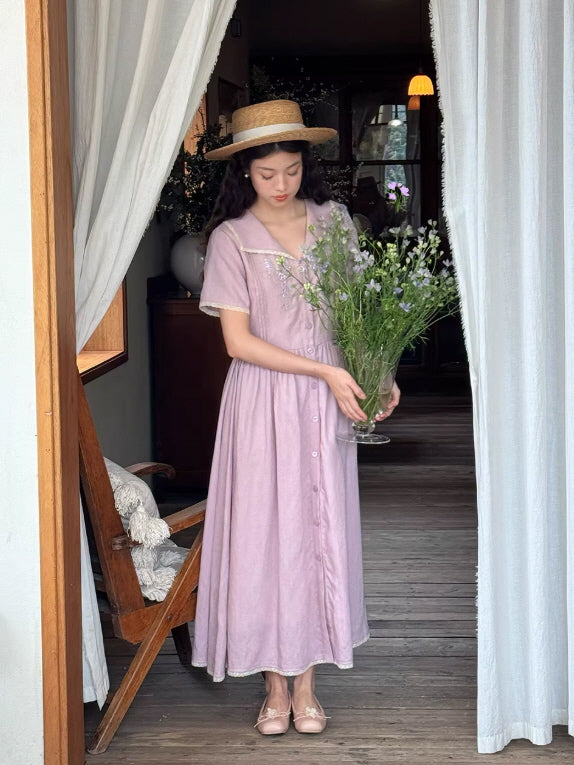 Wisteria Embroidered Vintage Dress