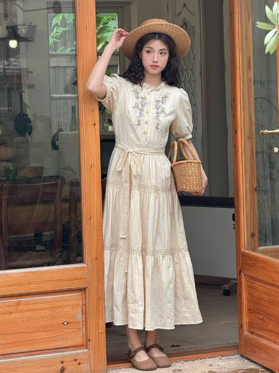 Vintage Grape Embroidered Cottagecore Dress