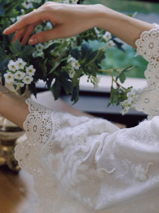 cottagecore white lace sleeve detail dress, vintage fairycore romantic aesthetic clothing