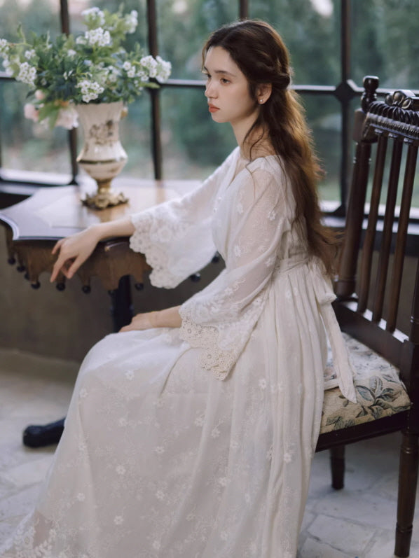 Daytime Story Cottagecore White Lace Dress