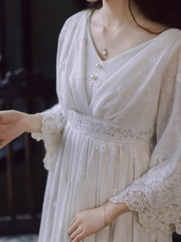 Daytime Story Cottagecore White Lace Dress