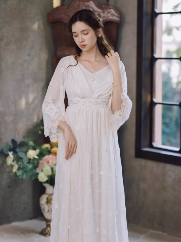 Vintage Cottagecore White Lace Dress | Fairycore Romantic Dress Vintage Cottagecore White Lace Dress | Fairycore Romantic Dress