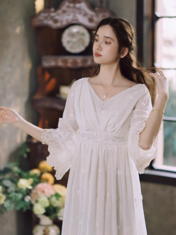 Daytime Story Cottagecore White Lace Dress