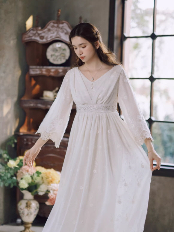 Daytime Story Cottagecore White Lace Dress