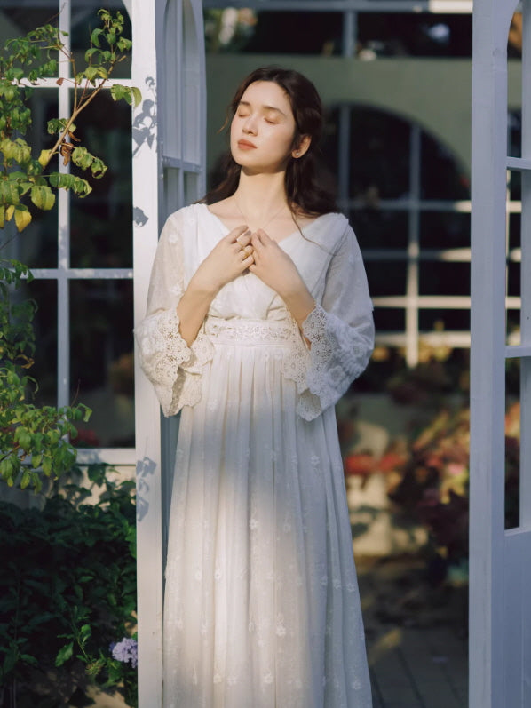 Daytime Story Cottagecore White Lace Dress