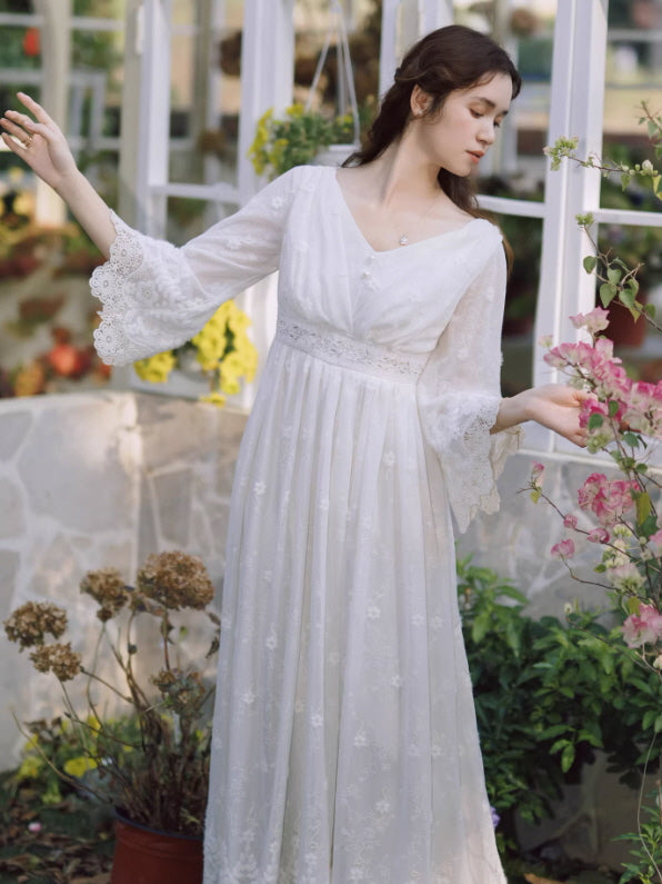 Daytime Story Cottagecore White Lace Dress