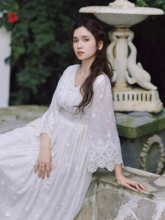 Daytime Story Cottagecore White Lace Dress
